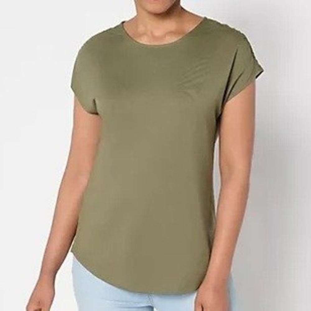 Belle‎ Kim Gravel Top Medium Olive Envy Ruched Shoulder Peached Modal A691526